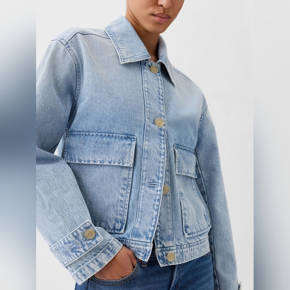 Gap Denim Utility Shirt Jacket Light Indigo - Picture 2 of 5